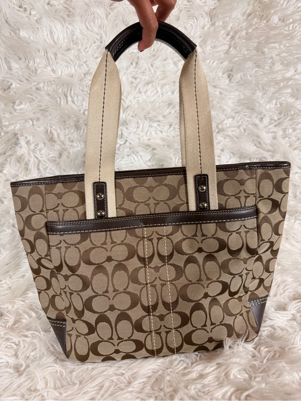 Coach Khaki and Brown Signature Canvas Tote